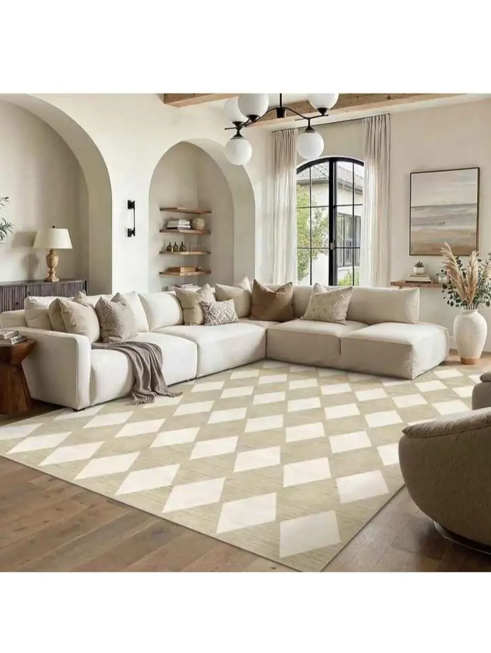 6x9 Checkered Area Rugs Living Room Machine Washable Rug NonSlip Stain Resistant
